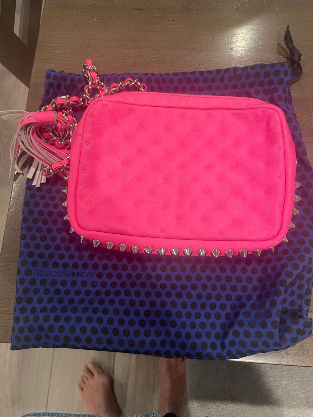 Rebecca Minkoff Neon Pink Quilted Crossbody with Studded Trim